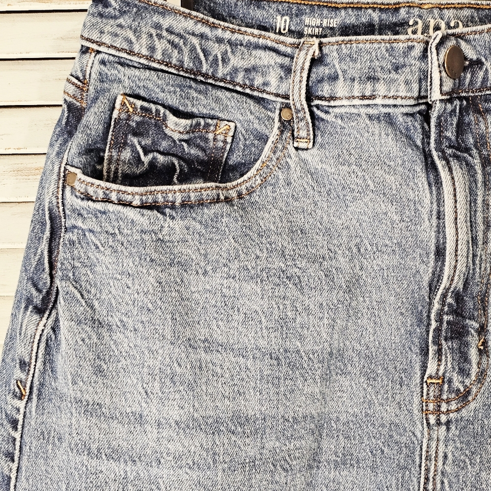 a.n.a. High Rise Denim Maxi Skirt Size 10 Modest Western Boho Prairie Jean Skirt - Picture 7 of 10